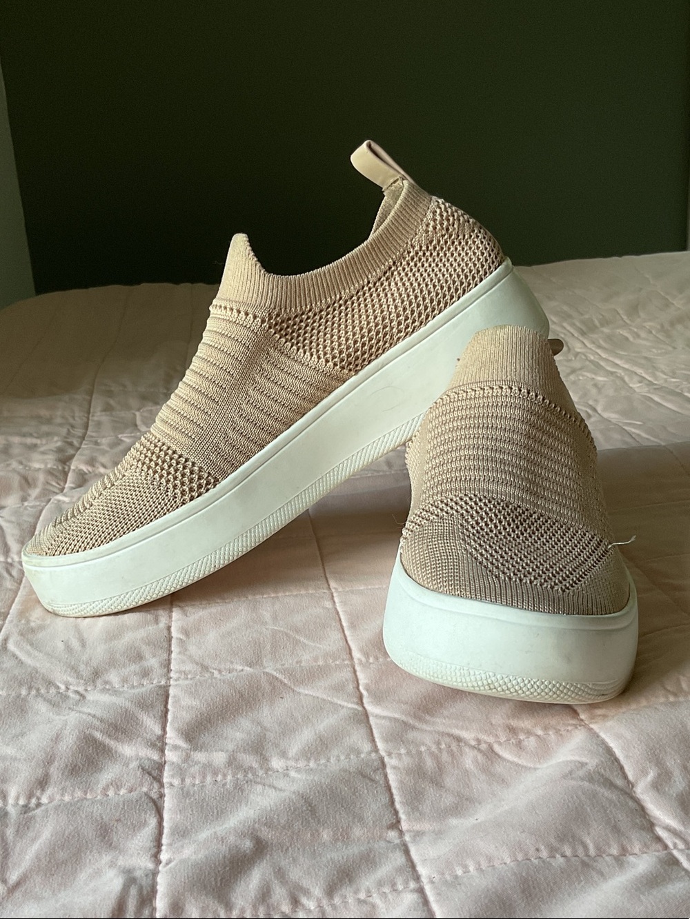 Steve Madden Taupe Knit Slip-On Platform Sneakers